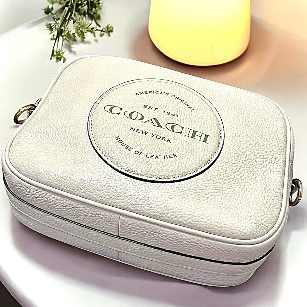 Coach Cream Crossbody Bag with Black and Burgundy Stripe Strap - Picture 14 of 16